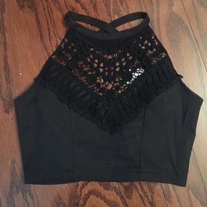 Lf black crochet crop top! NWT