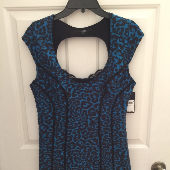 Blue Leopard Print Knee Length Dress