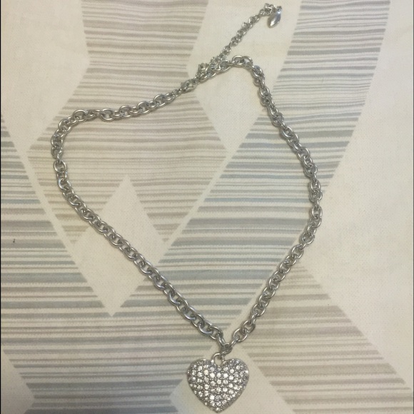 Guess silver rhinestone heart necklace