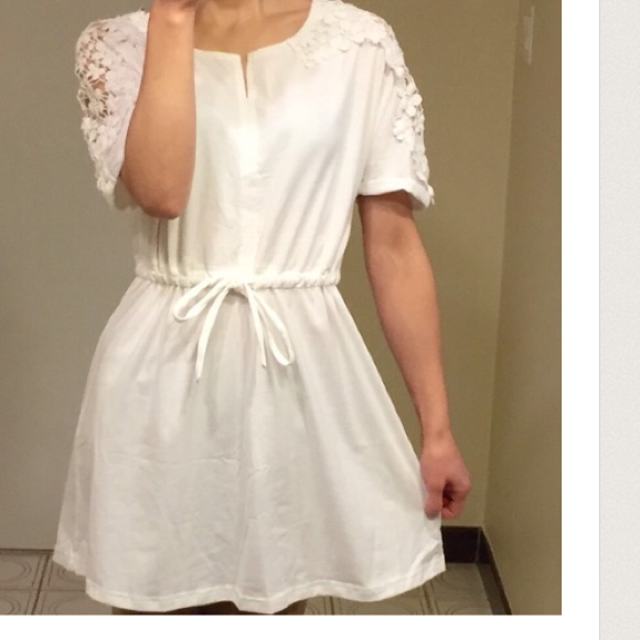 cotton white tunic/ mini dress-floral eyelet lace - Picture 3 of 3