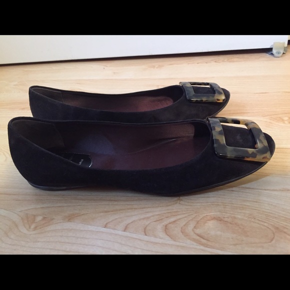 Roger Vivier Brown Suede Tortoise Buckle Flats - Picture 3 of 4