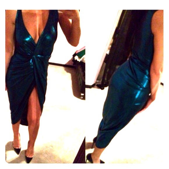 NEW American Apparel Siren Metallic Dress Teal