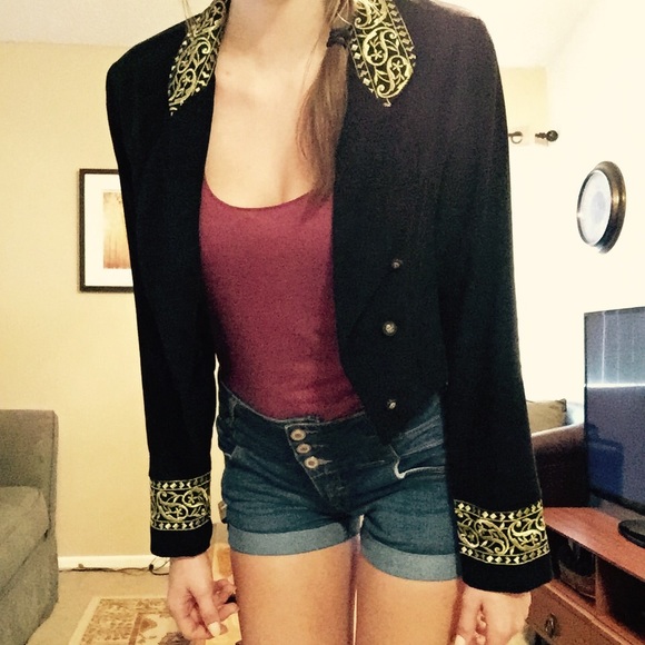 Vintage Black Suede Crop Blazer