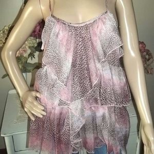 Cecico large pink black ruffle tank flowy blouse