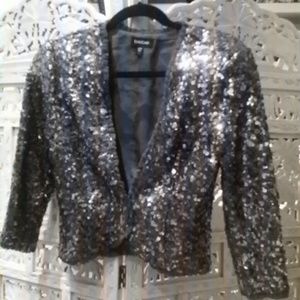 Bebe blue gray sequin blazer