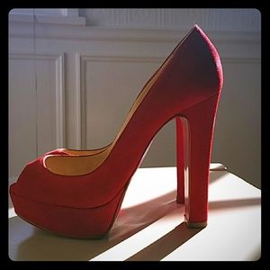 Christian Louboutin Red Bibi Suede Platforms
