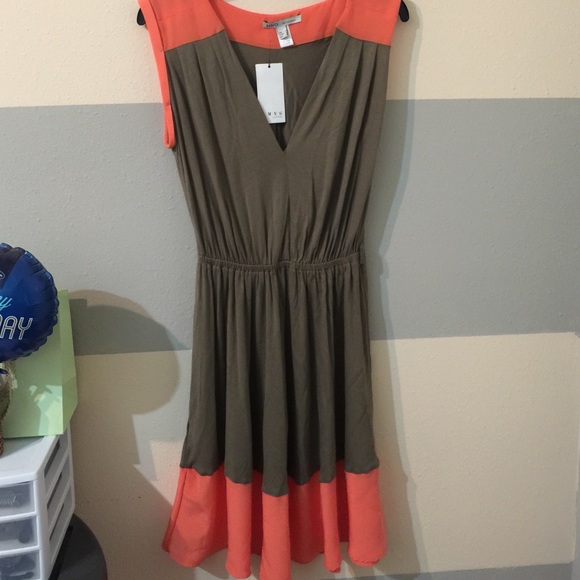Mango tan and orange dress