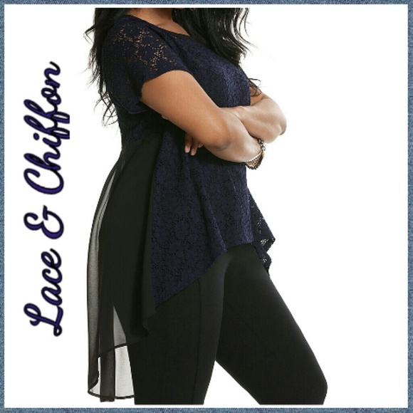 Navy & Black Lace Top With Chiffon Back