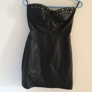 Studded Leather Strapless Dress