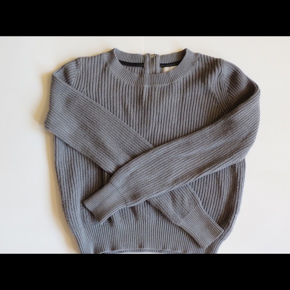 Gray Cropped Ribbed Zip-Back Pullover - Picture 2 of 4
