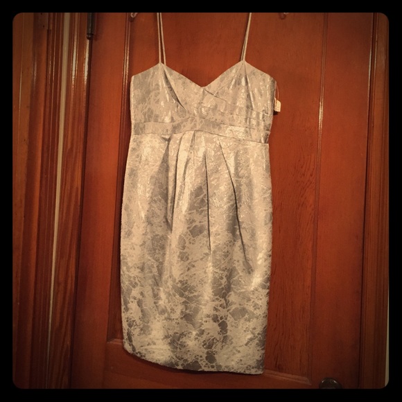 David Meister silver metallic jacquard dress 8