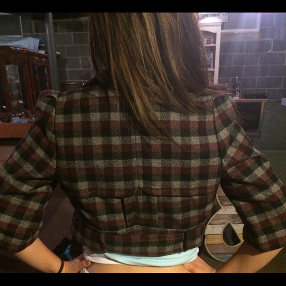 Burgundy, black, and grey double breasted jacket - Picture 2 of 4