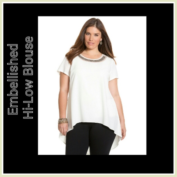 Soft Cream Embellished High-Low Blouse