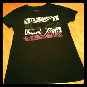 Fox shirt with black grey white and black logo