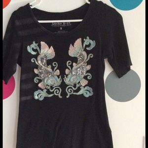 Lucky Brand Embroidered Sequin T-Shirt Size M