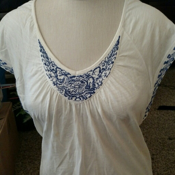 Embroidered butterfly sleeve top; never worn