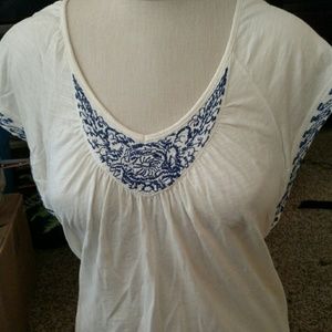Embroidered butterfly sleeve top; never worn