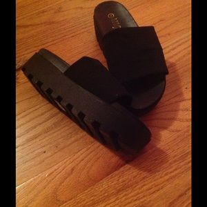 All black platform  slippers