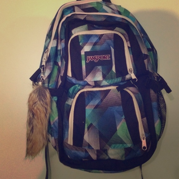 Green, blue and white Jansport book bag - Picture 1 of 4