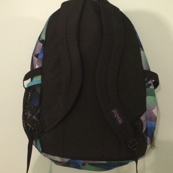 Green, blue and white Jansport book bag - Picture 2 of 4