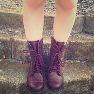 Steve Madden maroon leather combat boots