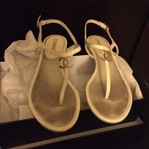 White Chanel logo sandals