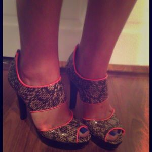 BCBG Snakeskin Print Neon Heels Worn Once