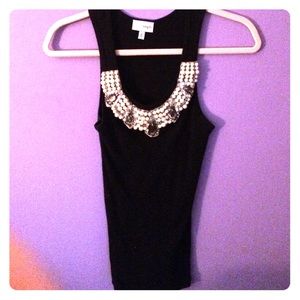 SINGLE black , pearl , beaded sequined fancy tank