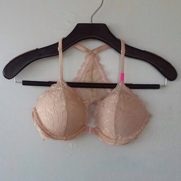 PINK VS lace racer back push up bra