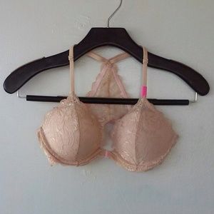PINK VS lace racer back push up bra