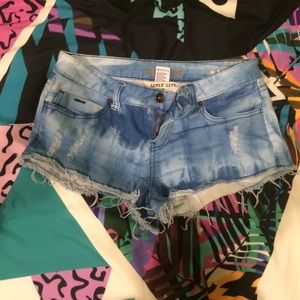 Billabong Ripped Blue Tie Dye Denim Shorts