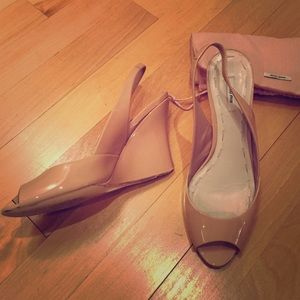 Miu Miu nude patent wedge sling back, size 35