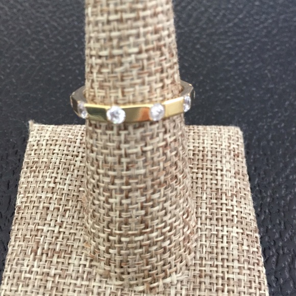 Gold Plated Round CZ Style Band Ring. 925 Sterling