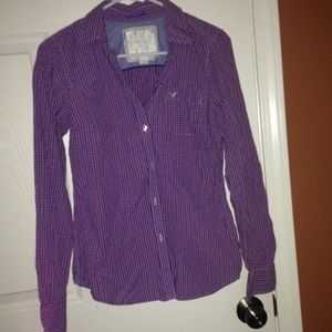 Purple/blue plaid button up shirt
