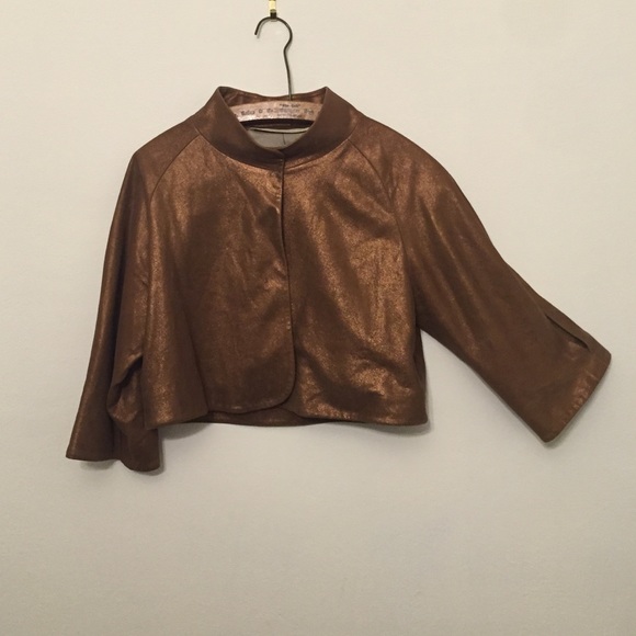 Real leather bronze crop jacket