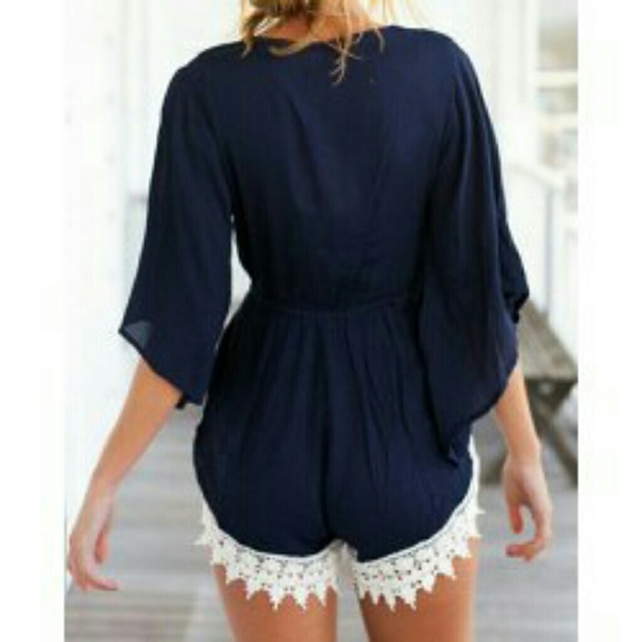 Navy blue white ruffle romper