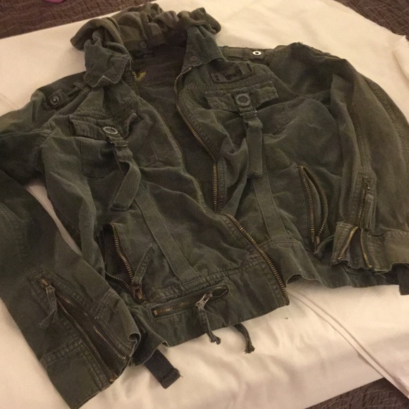 Men's punk jacket. Dark green with removable hood