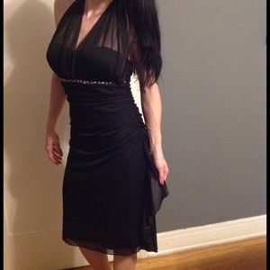 💘Cache black dress chiffon straps rhinestone belt