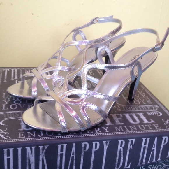 Silver open-toed high heels 8/8.5