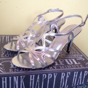 Silver open-toed high heels 8/8.5