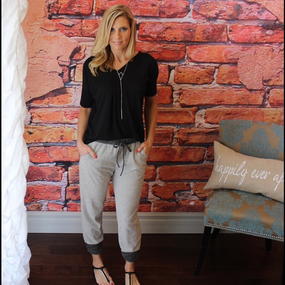 Pants - Light gray joggers with charcoal gray trim