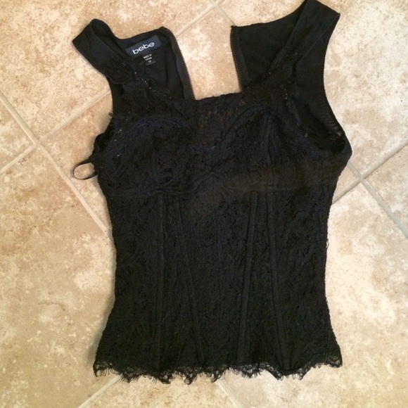 Bebe black lace top xs