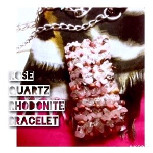 •ROSE QUARTZ & RHODONITE CHUNKY BRACELET•