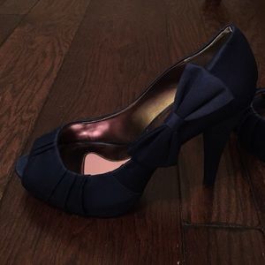 Paris Hilton Dark Blue Peep Toe Pumps