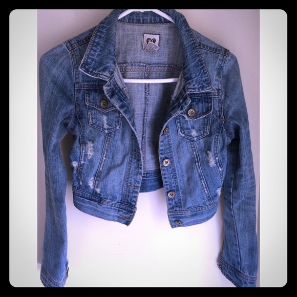 Distressed Dark Denim Crop Jean Jacket