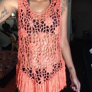 Orange knitted bikini cover up