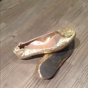 Gold glitter Tory Burch flats