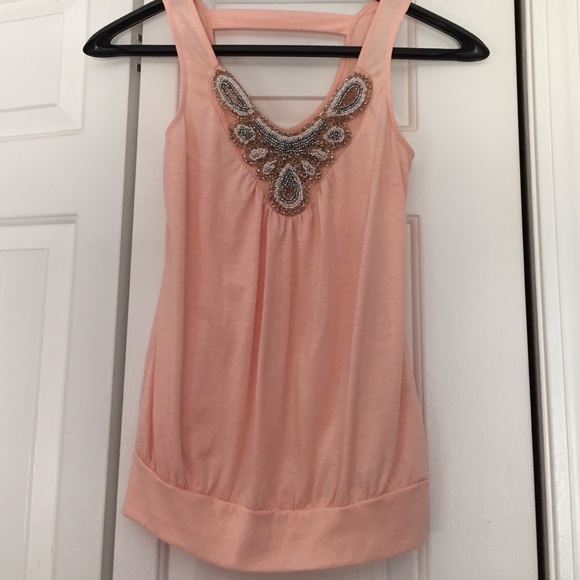 Ann Taylor petite peach beaded tank top