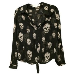Vintage Havana black silk top with white skulls