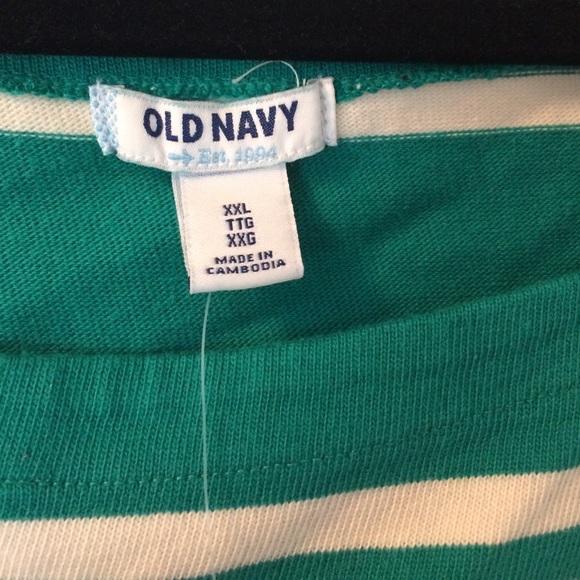 SOLD-Old Navy Green & White Striped Tee - Picture 2 of 4